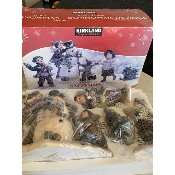 NEW NIB Kirkland Christmas Kids and Snowman Scene Figurines - Picture 1 of 6